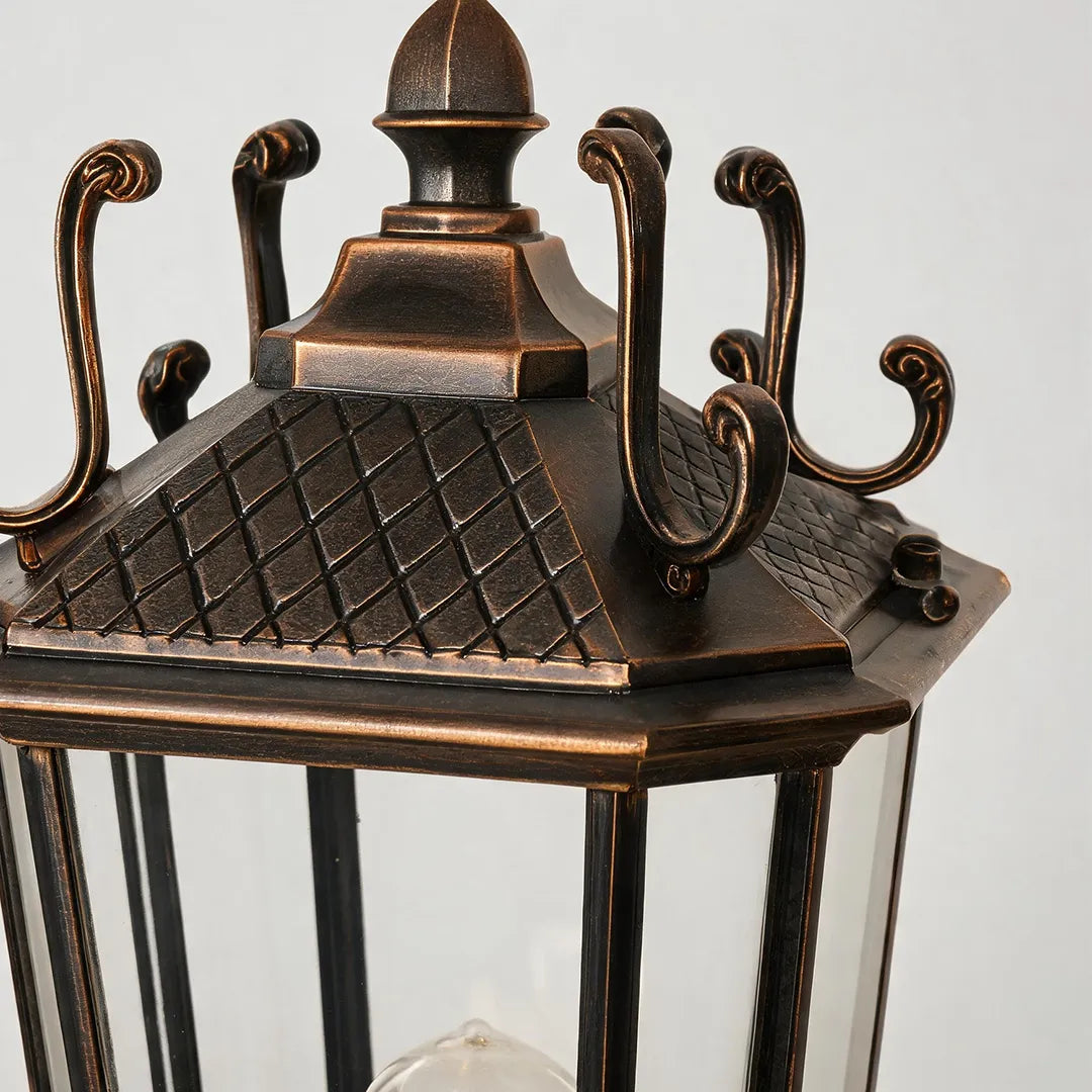 Luminaire Extérieur Vintage Européen, Lot de 2 Lampadaires en Aluminium Noir et Or avec Verre Semi-Transparent 7
