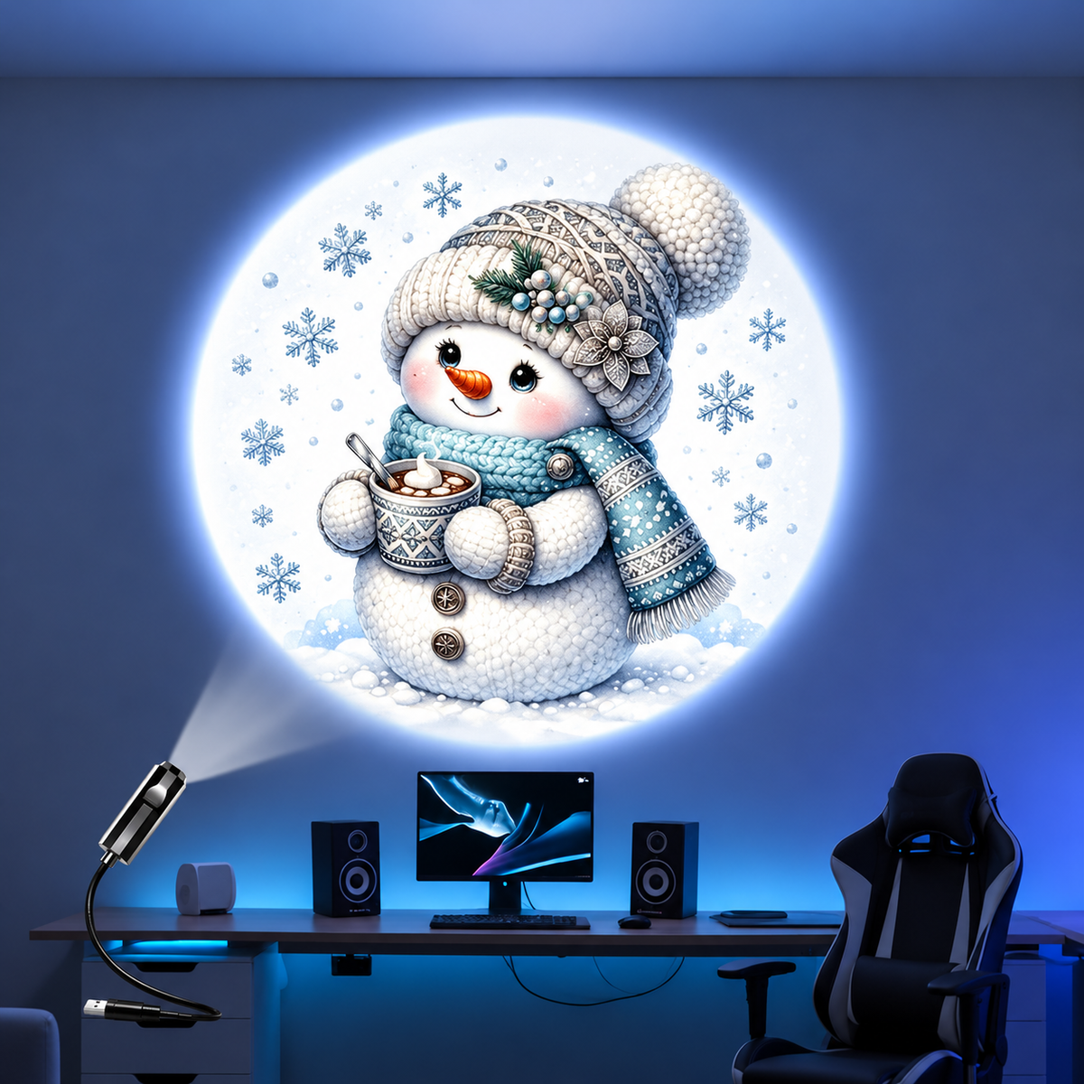 LED-Projektionslampe Weihnachten Kunststoff Bunt – 6 Motive, USB-Betrieb, Tischdeko