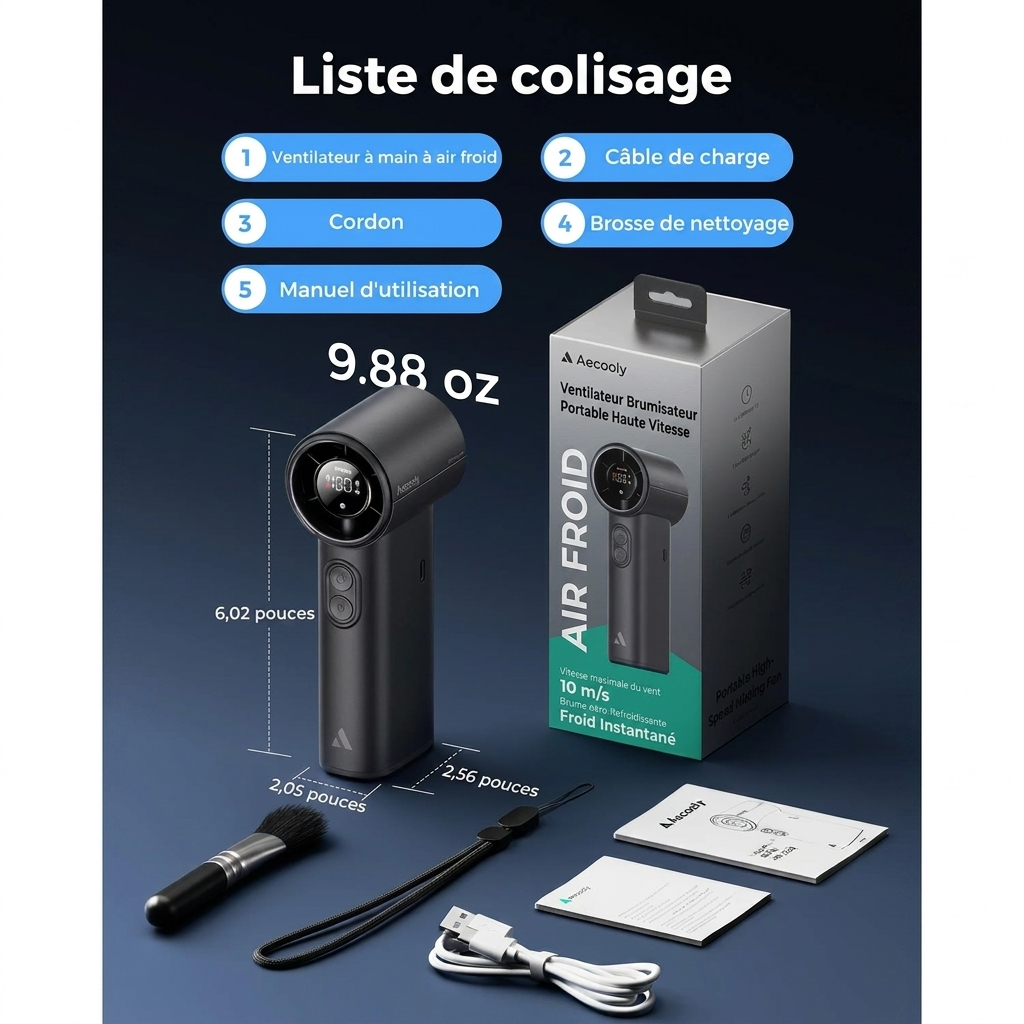 Mini ventilateur brumisateur Aecooly rechargeable – Ventilateur portable silencieux air froid