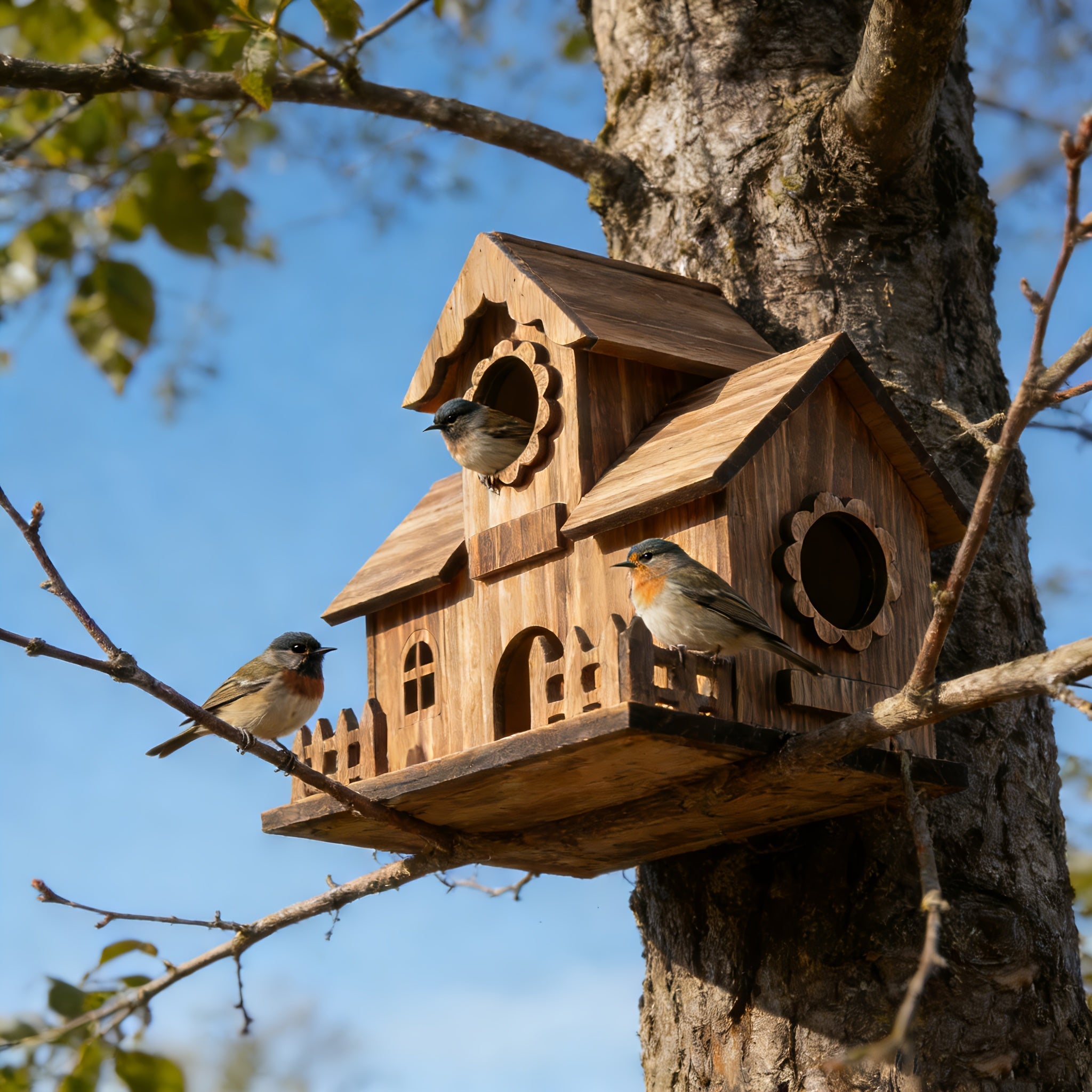 Nichoir à oiseaux | Bois de chêne massif, Entrées multiples 1