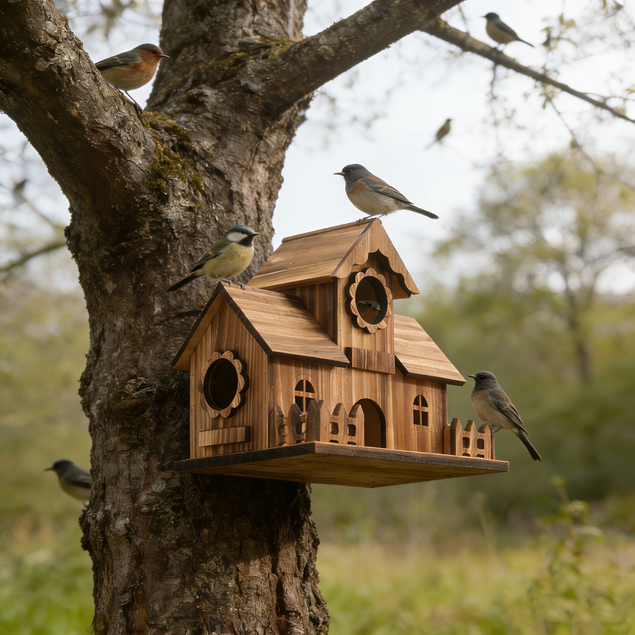 Nichoir à oiseaux | Bois de chêne massif, Entrées multiples 2