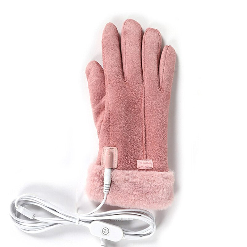 Gants chauffants pour femme avec revers en peluche, 3 niveaux de chaleur et doigt tactile