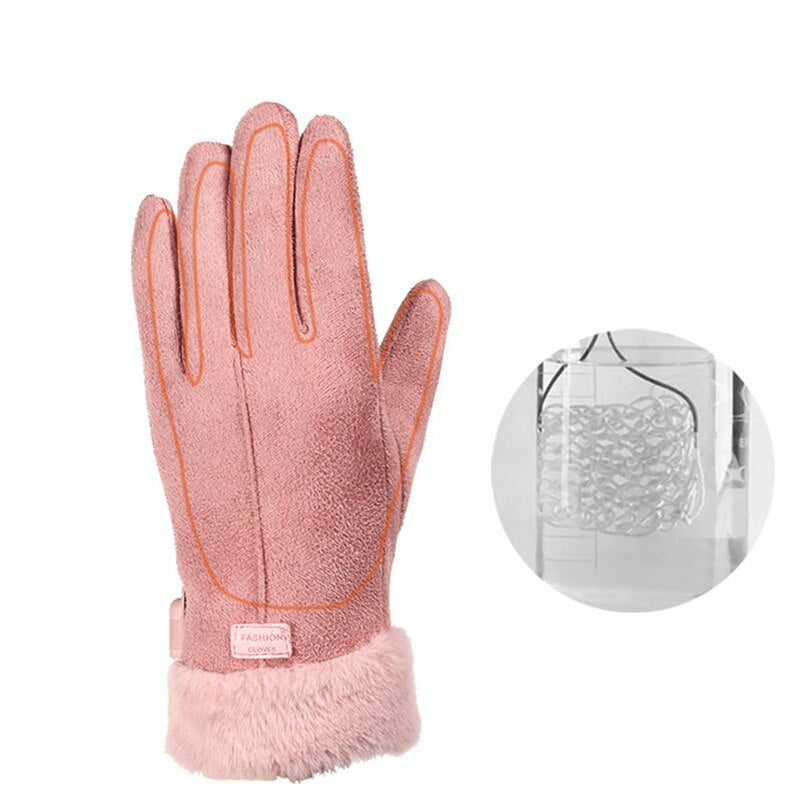 Gants chauffants pour femme avec revers en peluche, 3 niveaux de chaleur et doigt tactile