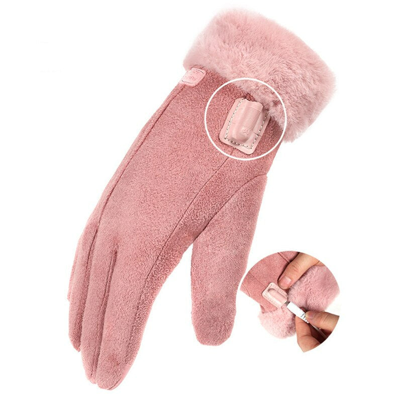 Gants chauffants pour femme avec revers en peluche, 3 niveaux de chaleur et doigt tactile