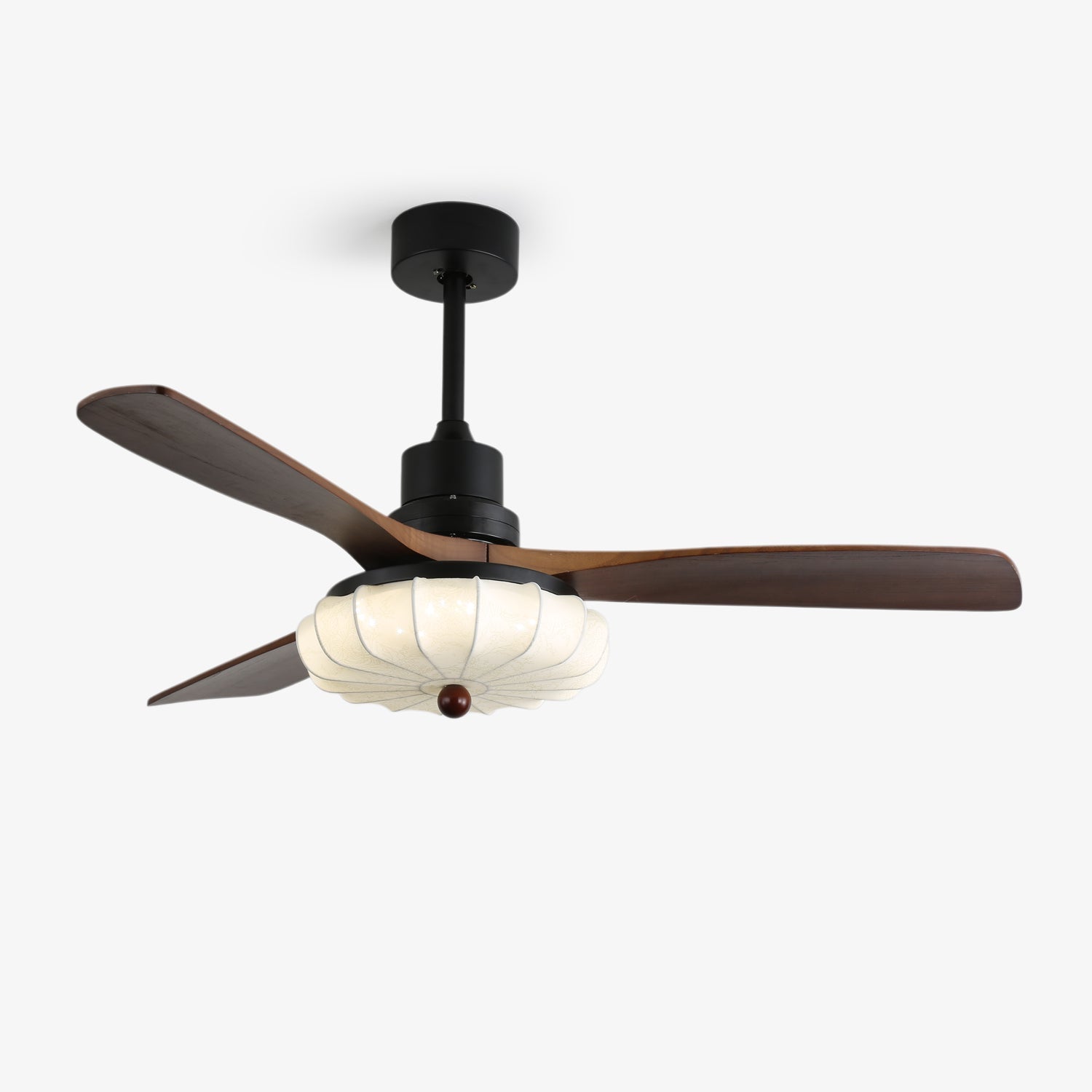 Plafonnier LED | Abat-jour en tissu Lotus, Pales en bois de noyer 1