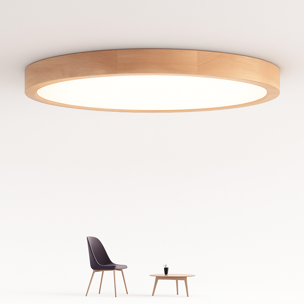Plafonnier LED | Rond, Bois Naturel, Profil Fin 1