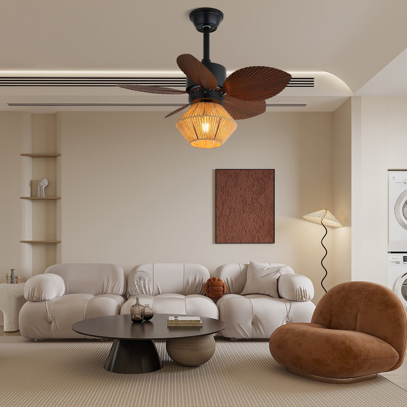 Plafonnier Ventilateur | Abat-jour Corde de Chanvre, Pales en ABS 2