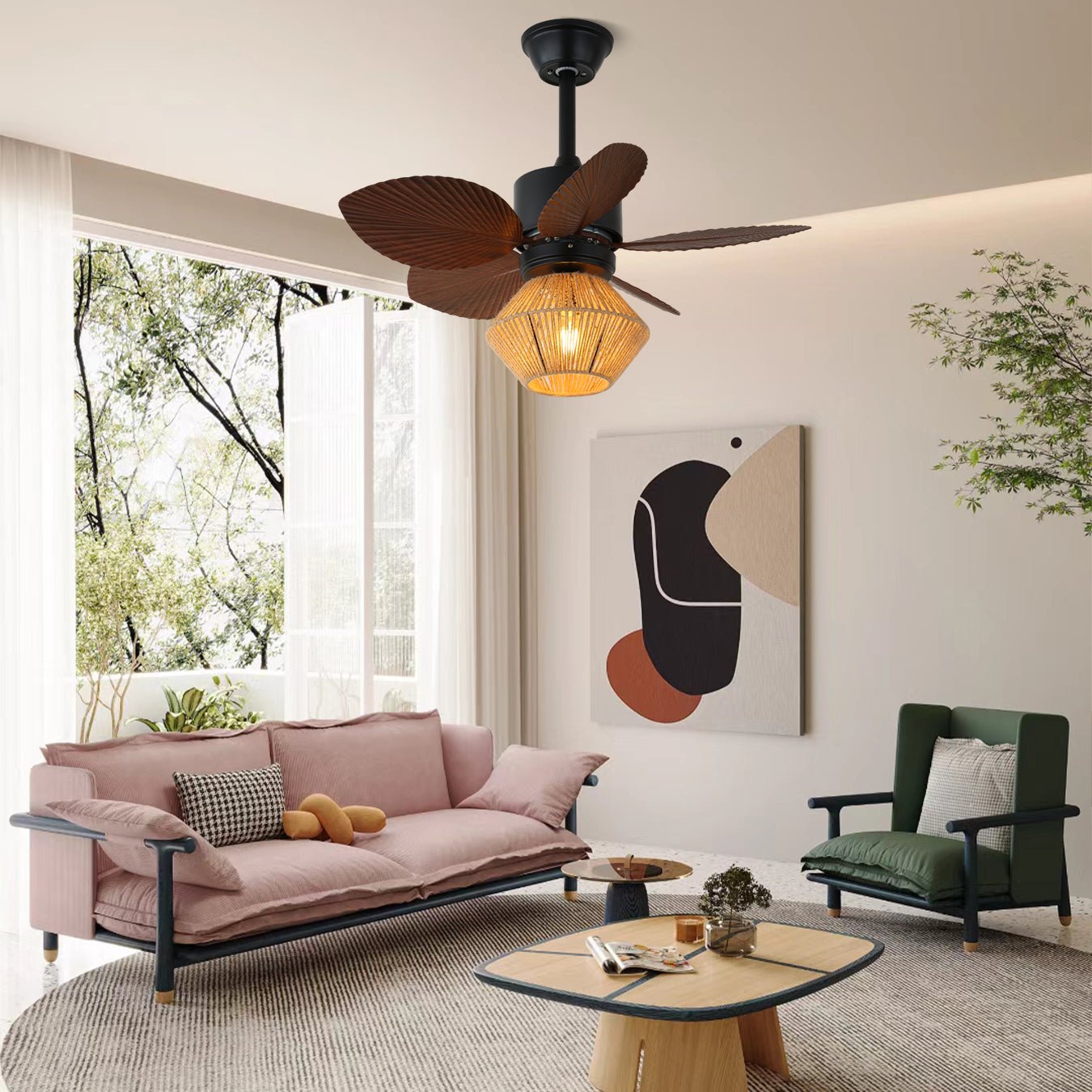 Plafonnier Ventilateur | Abat-jour Corde de Chanvre, Pales en ABS 3