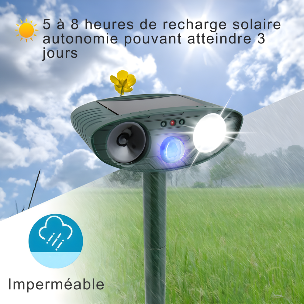 Répulsif à Ultrasons | Capteur de Mouvement Solaire, Dispositif Extérieur pour Jardin (Lot de 4)