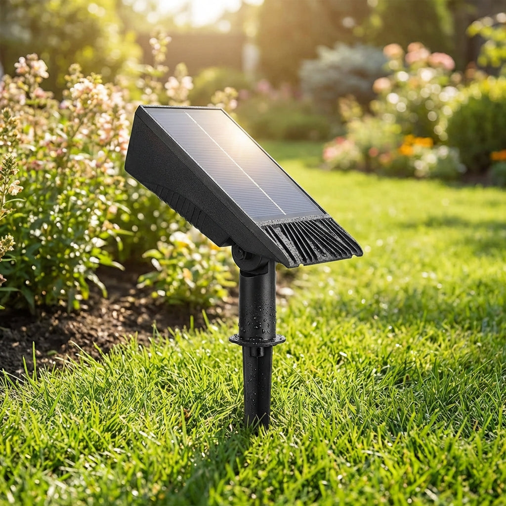 Spot solaire jardin LED blanc chaud RGB extérieur IP65 rechargeable sans fil design moderne pelouse terrasse