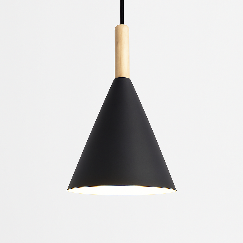 Suspension Conique | Métal Coloré, Tige en Bois 0