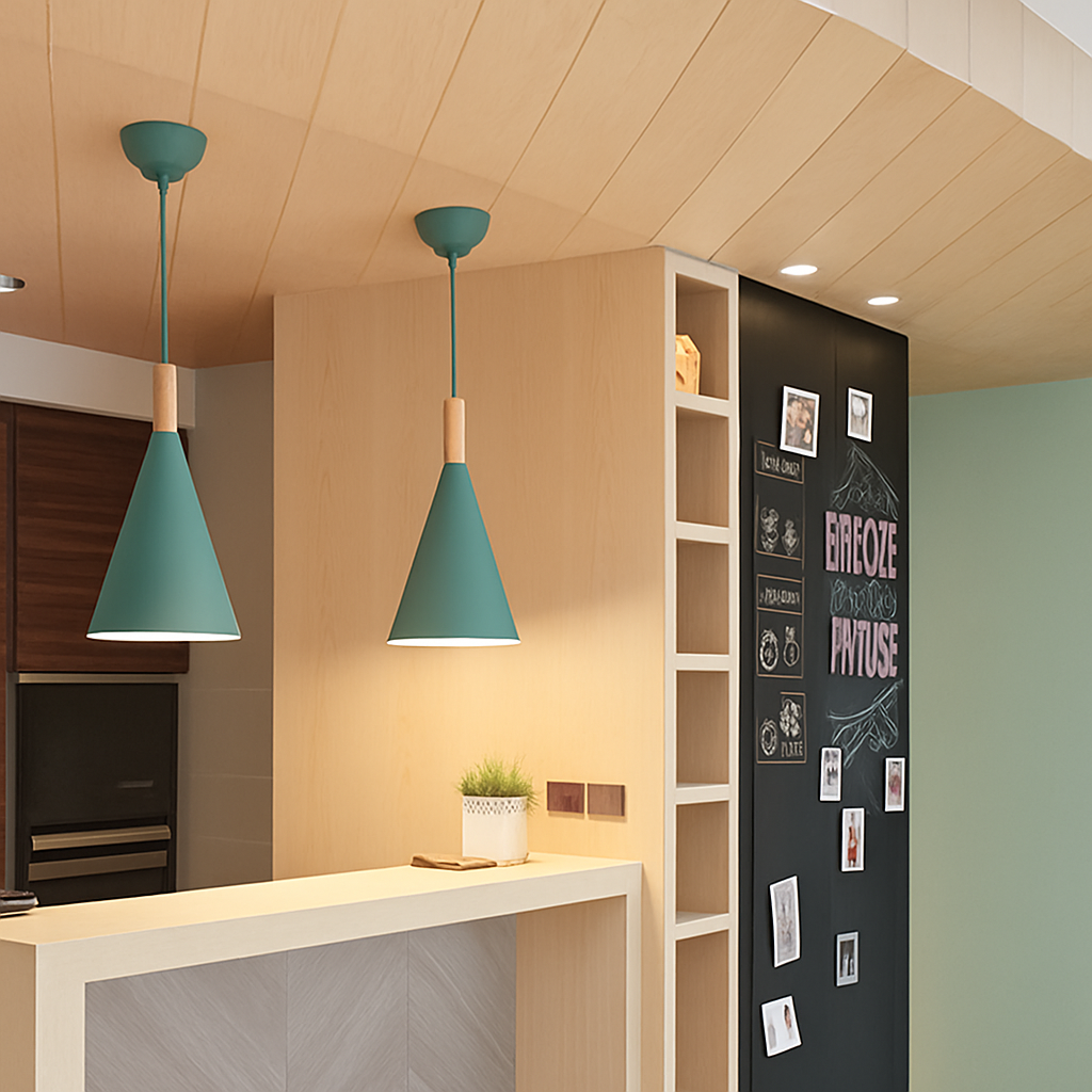 Suspension Conique | Métal Coloré, Tige en Bois 2