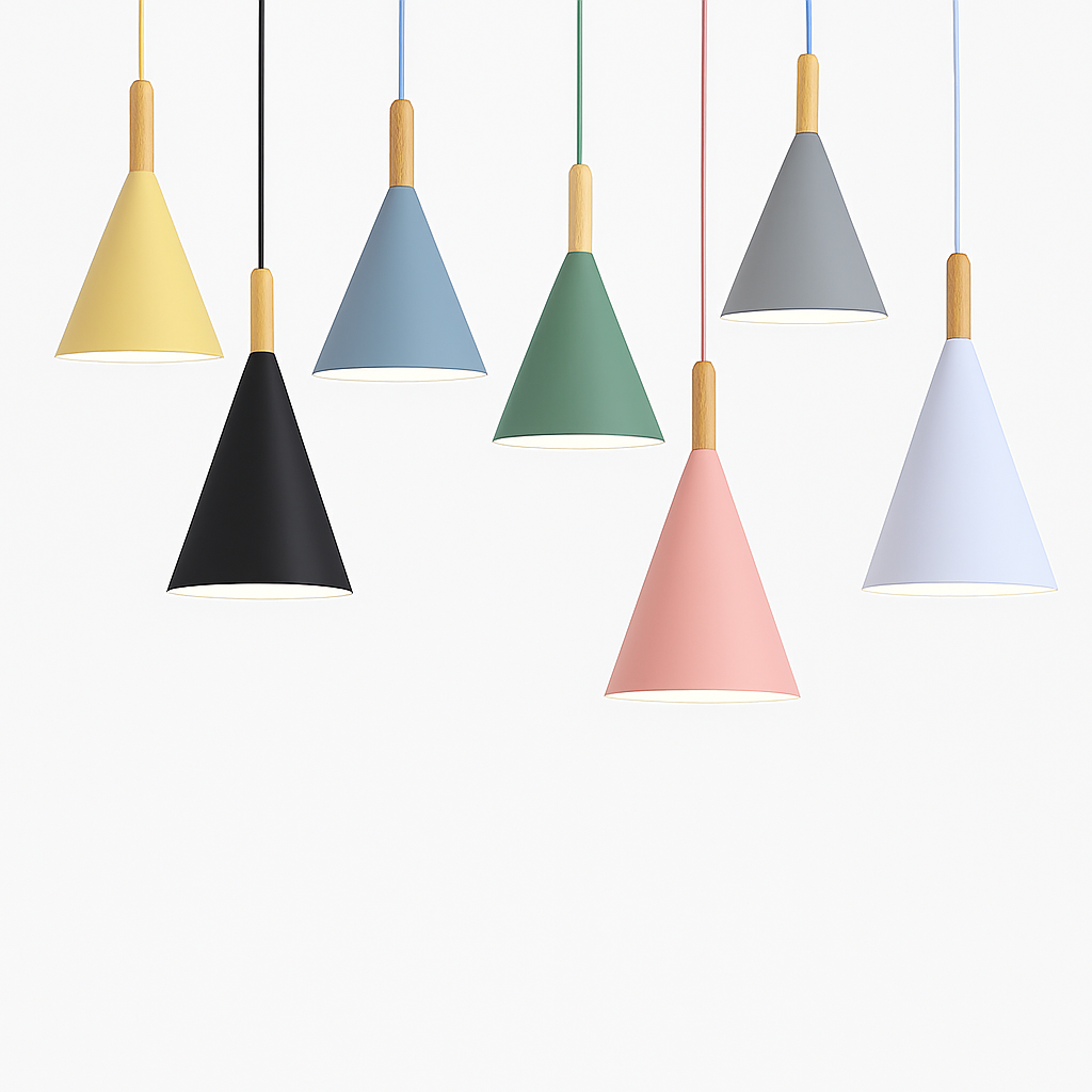 Suspension Conique | Métal Coloré, Tige en Bois 5