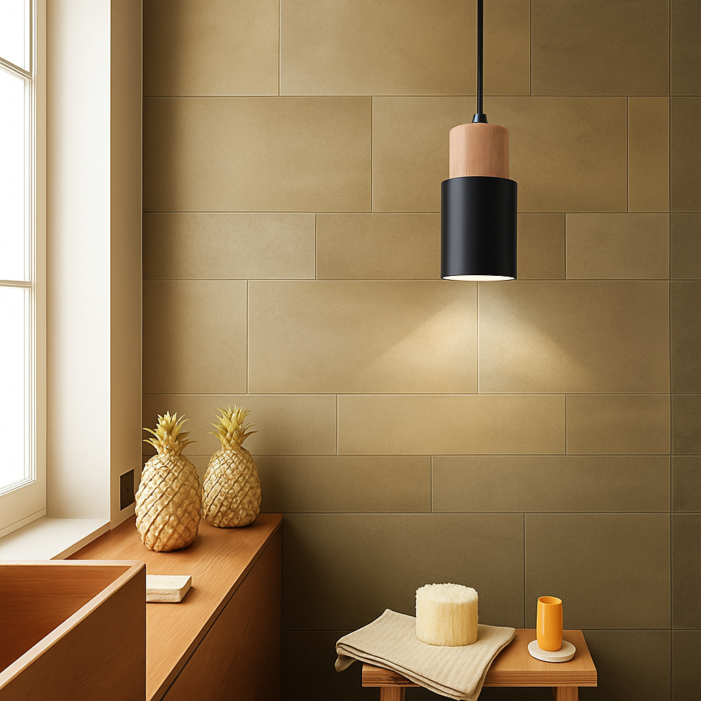 Suspension Cylindrique | Bois Blond, Métal Coloré 3