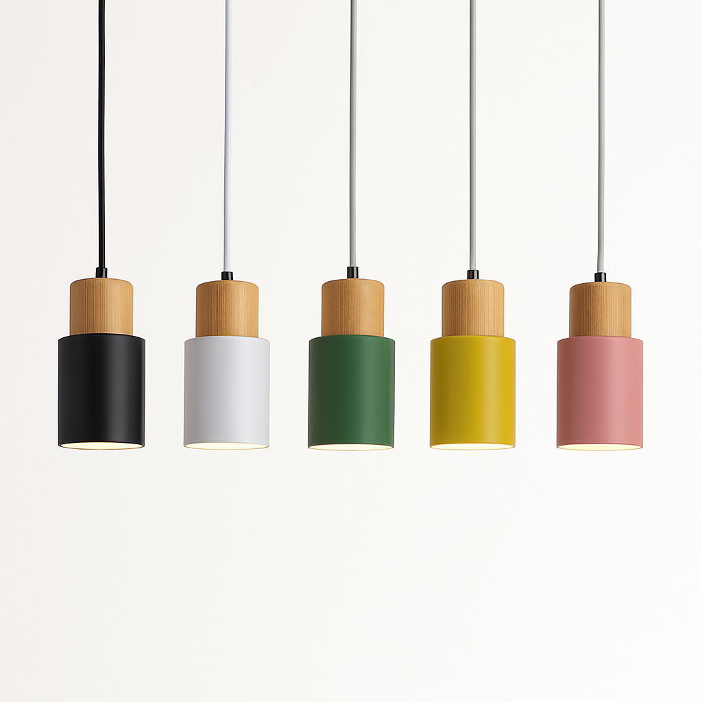 Suspension Cylindrique | Bois Blond, Métal Coloré 4