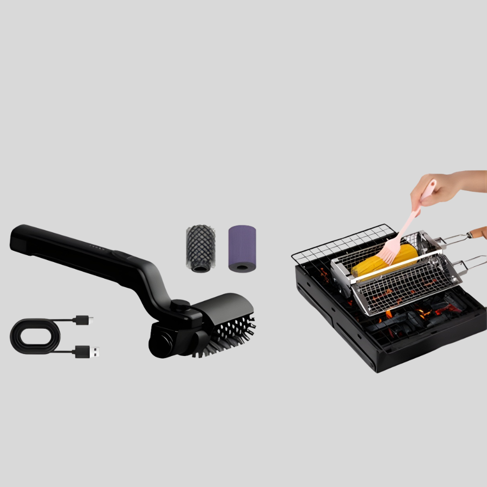 Brosse de nettoyage pour barbecue électrique | Sans fil avec rouleau rotatif