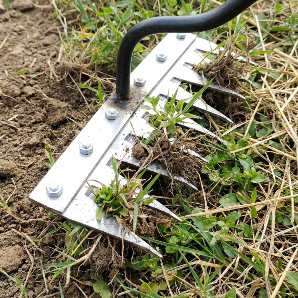 Râteau de désherbage pour ameublissement du sol, retrait des mauvaises herbes et entretien du jardin