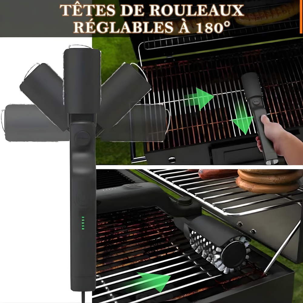 Brosse de nettoyage pour barbecue électrique | Sans fil avec rouleau rotatif