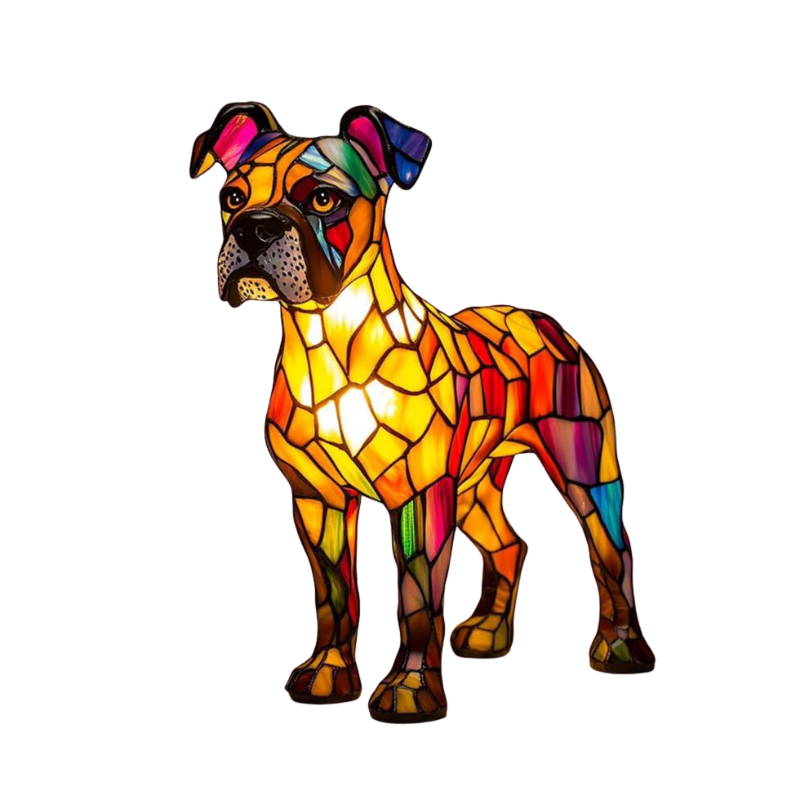 Lampe Chien artistique style Boxer, lumière chaude, salon cosy
