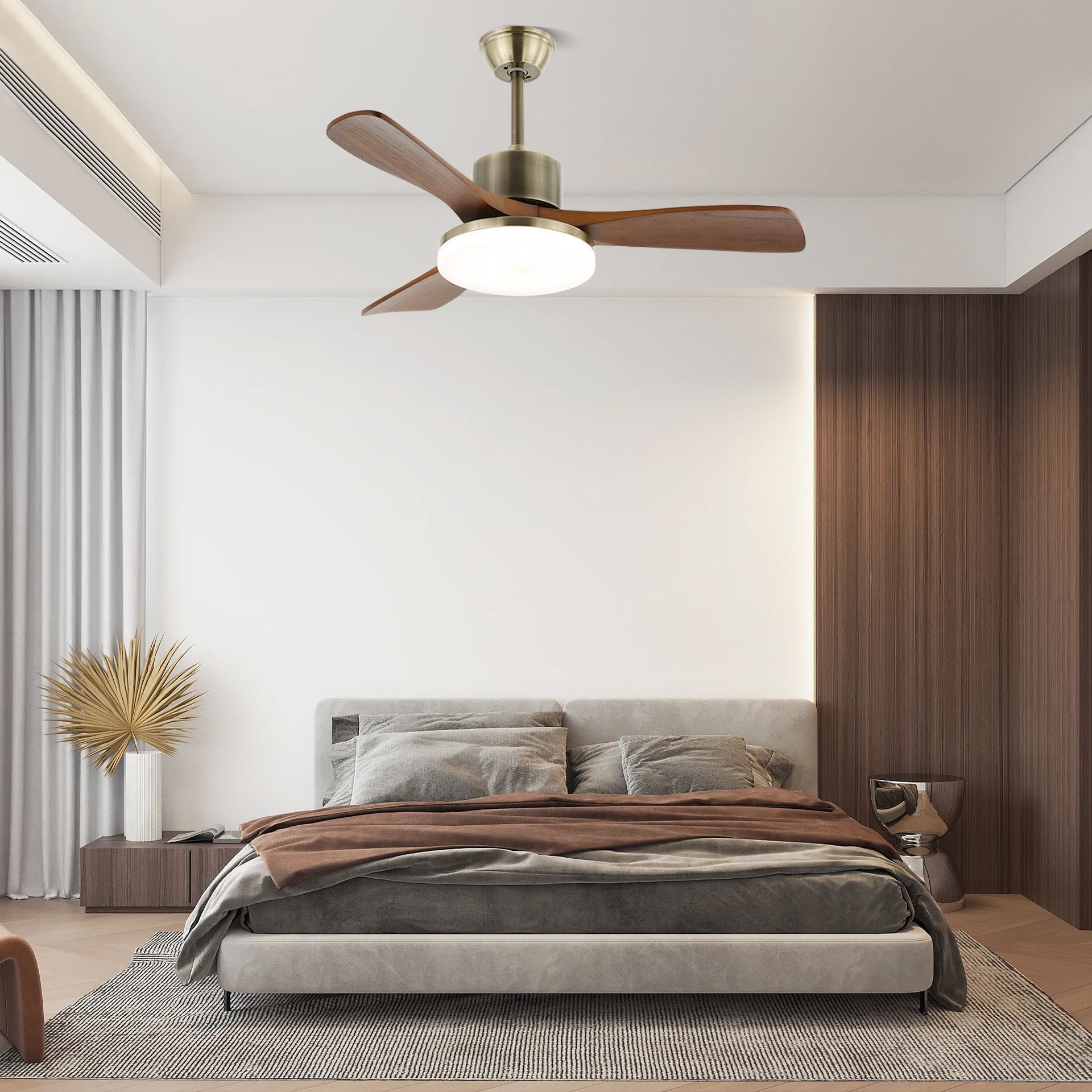 Ventilateur Plafond | Design Minimaliste, Bois et Métal Argenté 2