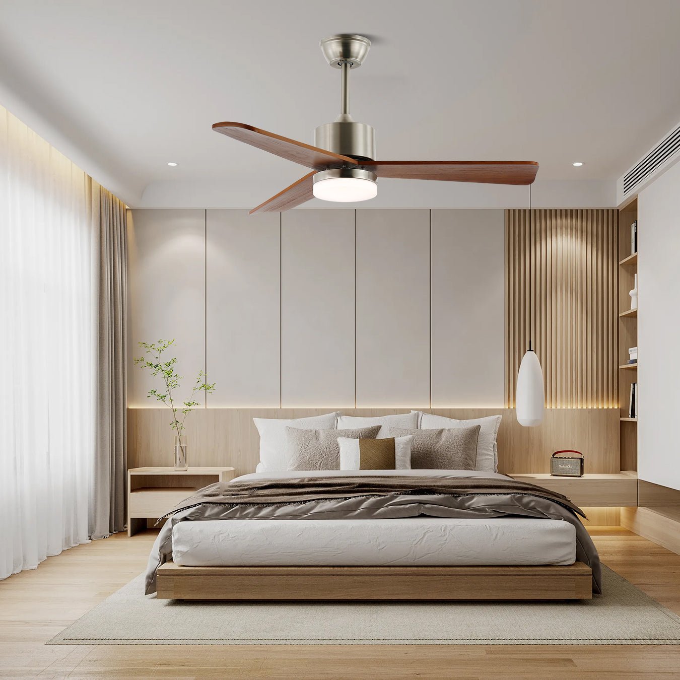 Ventilateur Plafond | Design Minimaliste, Bois et Métal Argenté 3