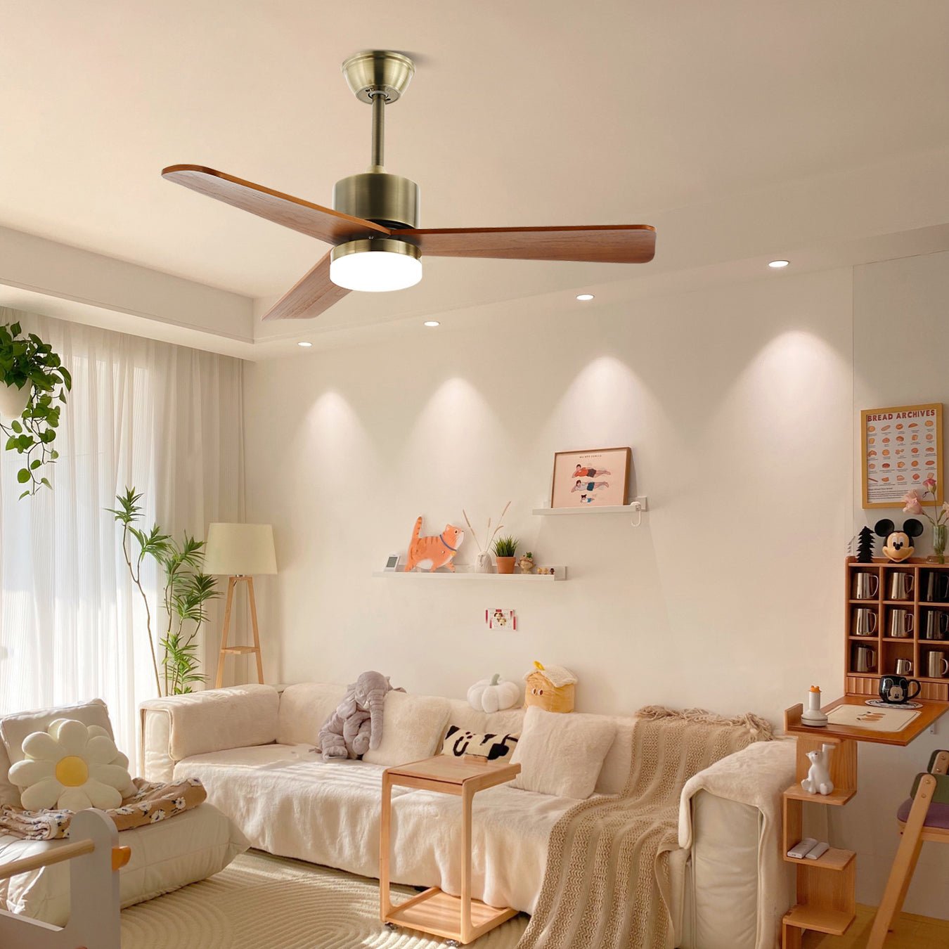 Ventilateur Plafond | Design Minimaliste, Bois et Métal Argenté 4