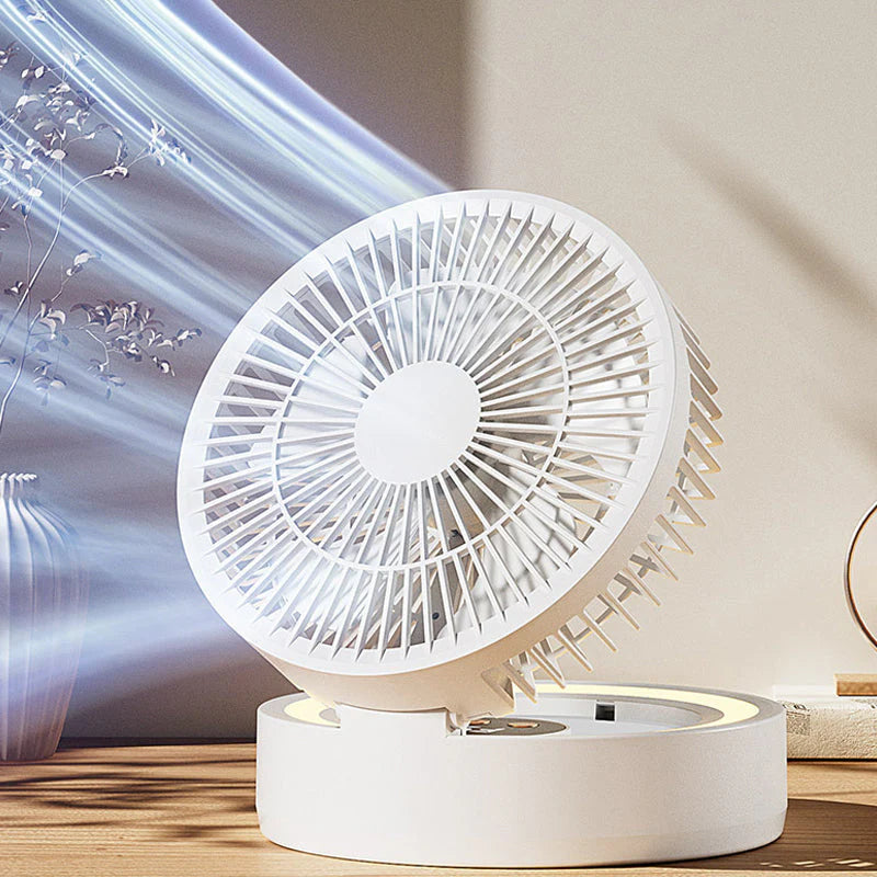 Ventilateur de table rechargeable 5 vitesses – Mini ventilateur compact avec miroir LED