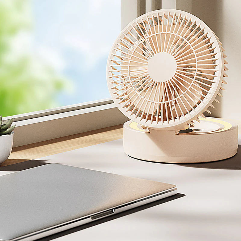 Ventilateur de table rechargeable 5 vitesses – Mini ventilateur compact avec miroir LED