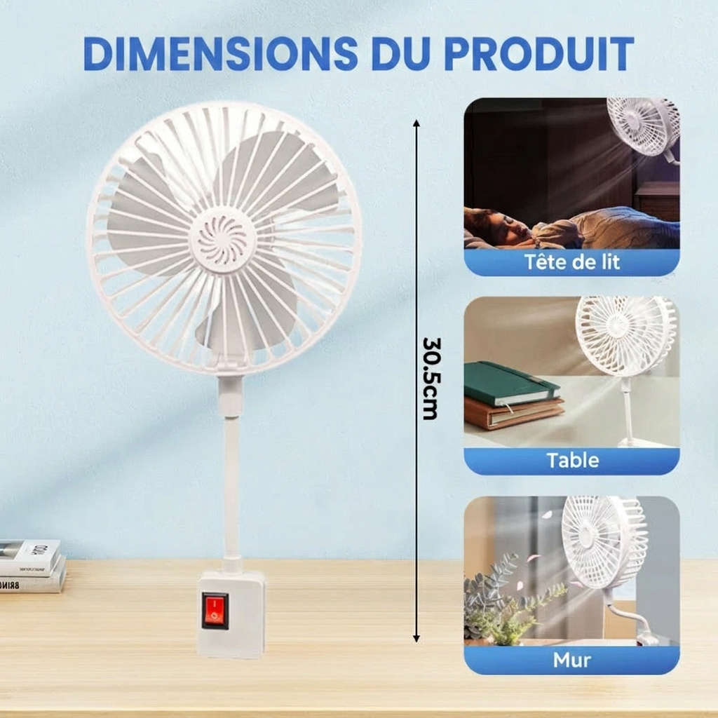 Ventilateur flexible enfichable 220V silencieux 36dB – Mini ventilateur de bureau 360° – Diffuseur parfum