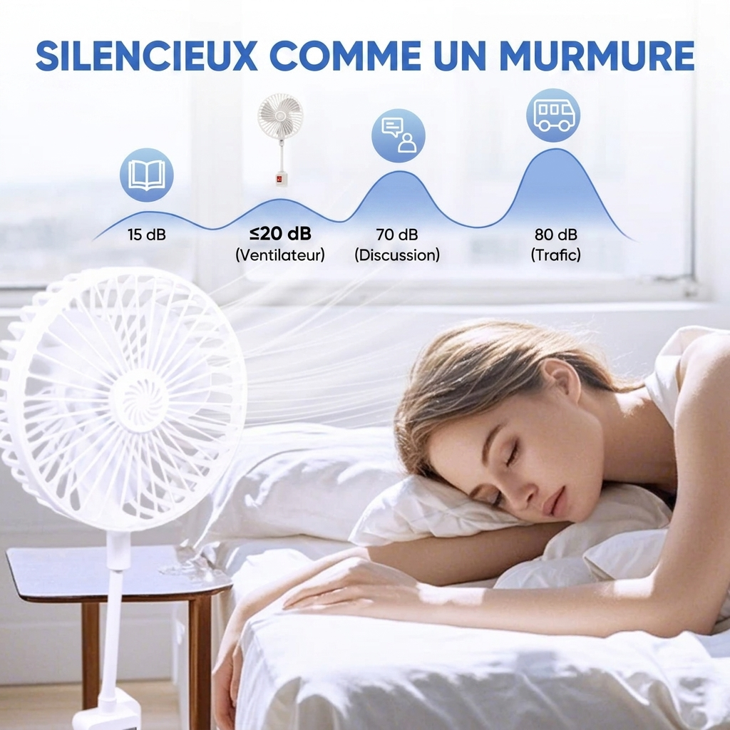 Ventilateur flexible enfichable 220V silencieux 36dB – Mini ventilateur de bureau 360° – Diffuseur parfum