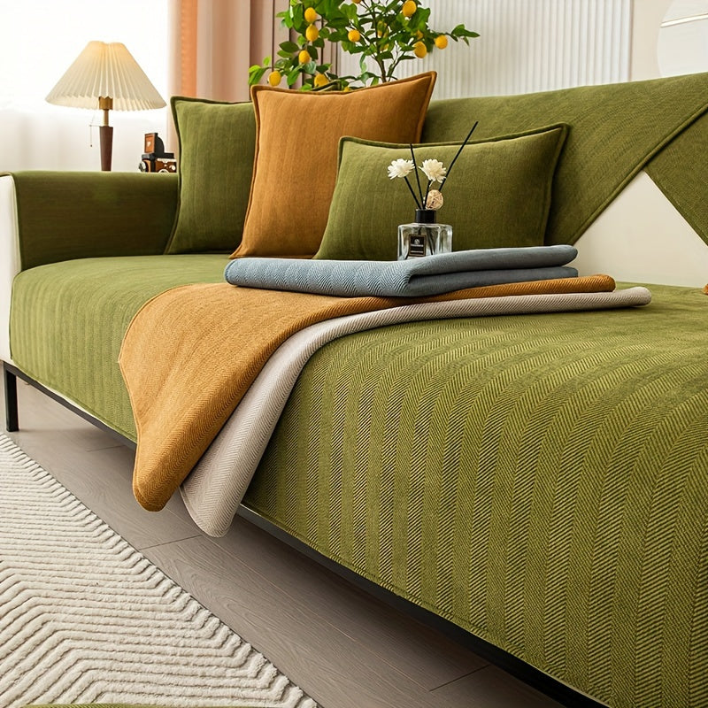 Housse de Canapé Chenille Beige – Extensible, Antidérapante, Lavable