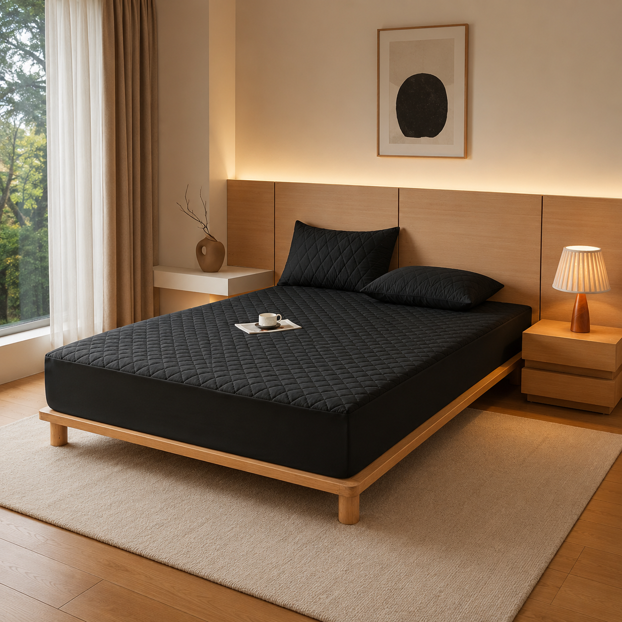 Housse de Matelas Matelassée Polyester Blanche 160 × 200 cm – Face Supérieure Imperméable, Lavable en Machine, Maintien Semi-Couvert