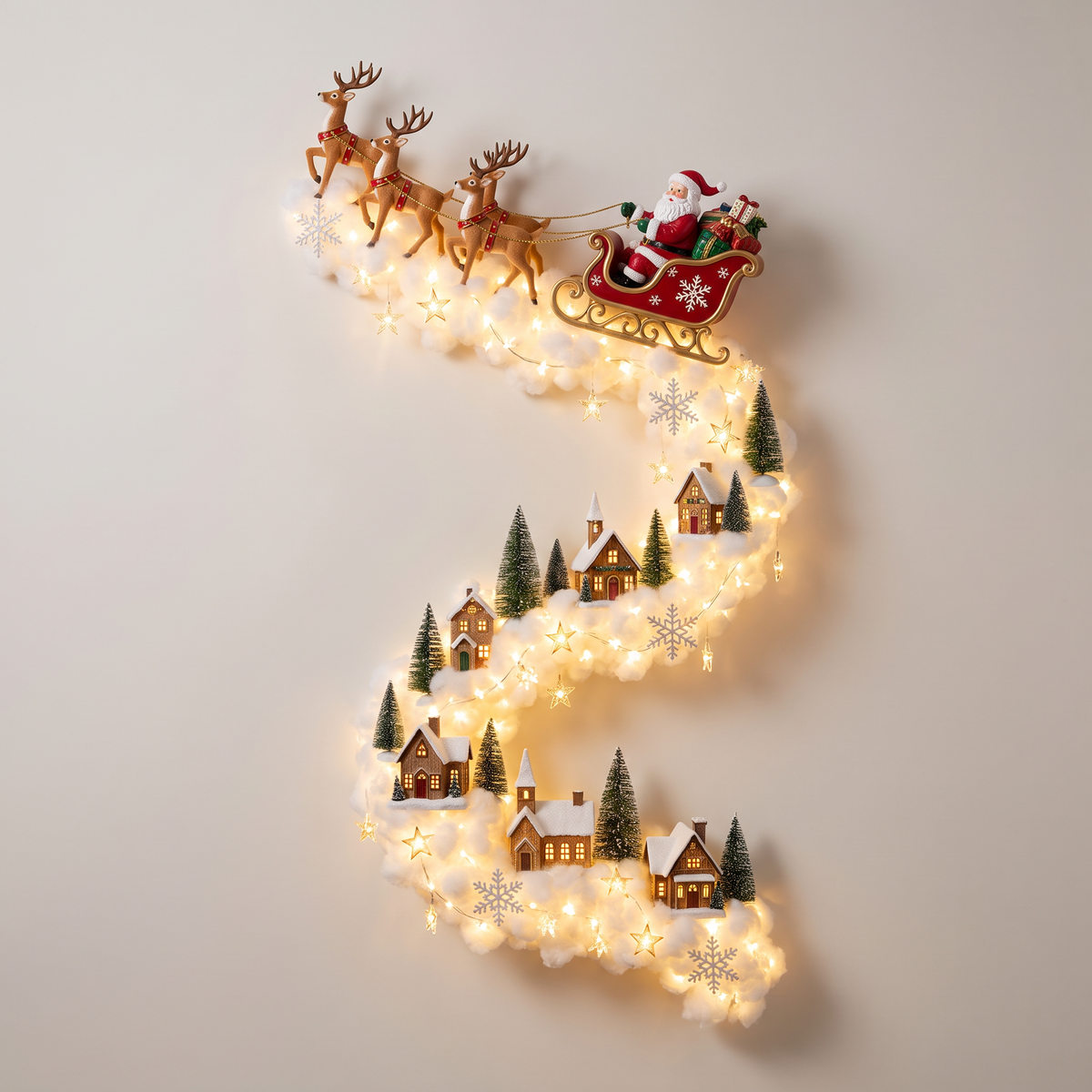 Applique murale LED 3D de Noël avec traîneau du Père Noël et traînée lumineuse