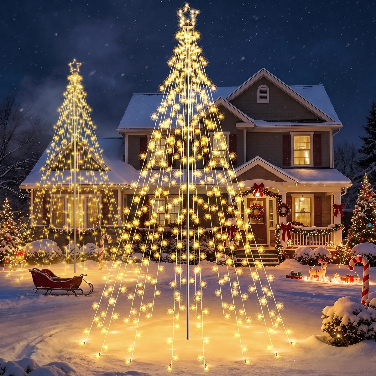 Arbre lumineux LED extérieur 2,3 m avec étoile et 274 LED, sapin de Noël lumineux avec télécommande