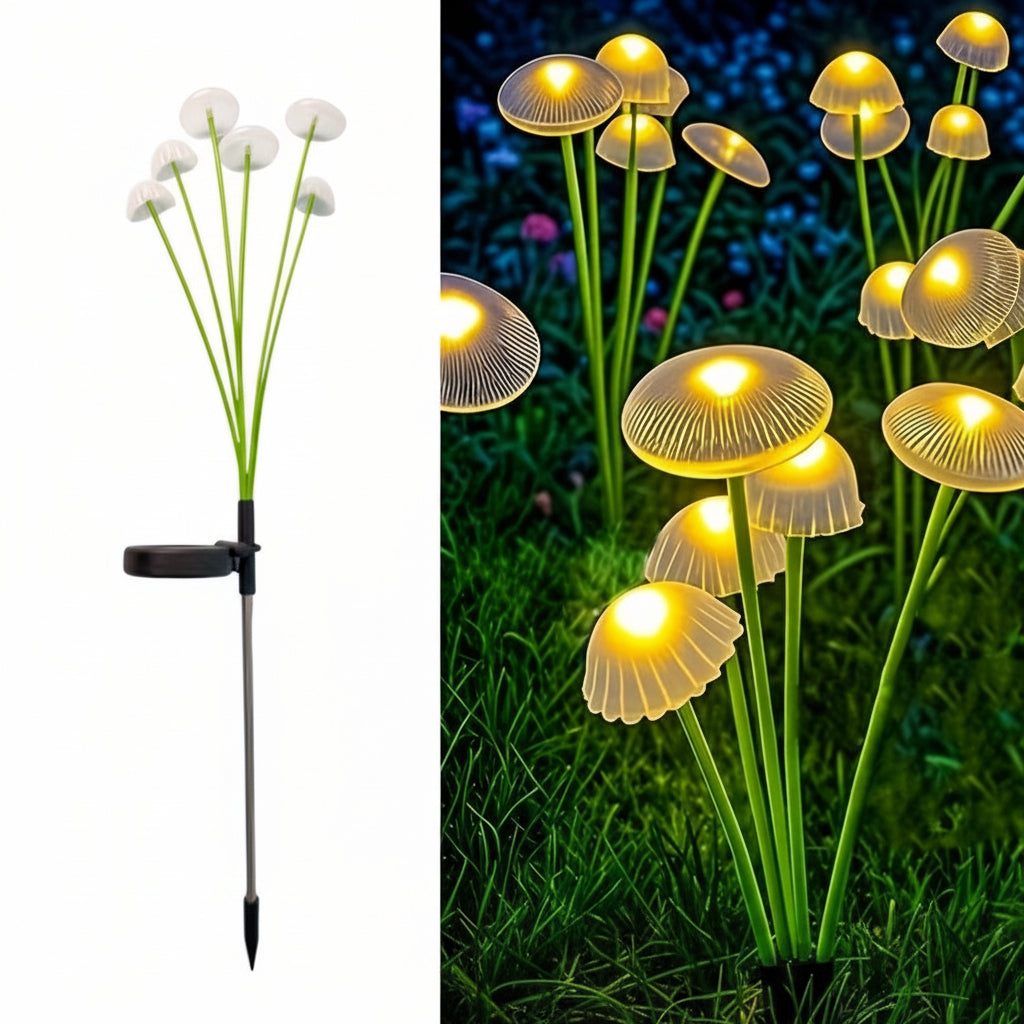 Lampes Solaires de Jardin Champignon Méduse Plastique 45 cm – LED, IP65, À Planter