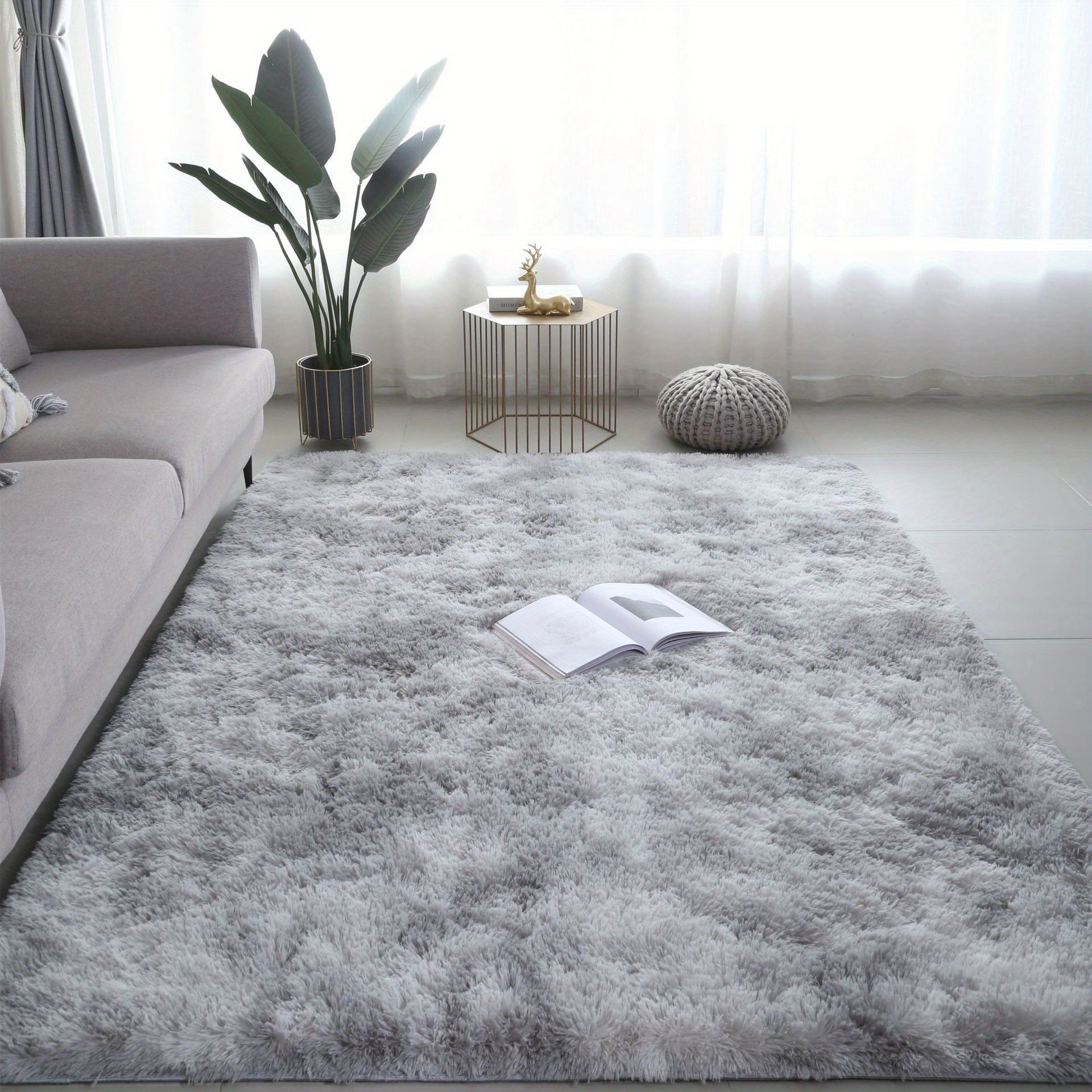 Tapis de Sol Shaggy Polyester Gris 60x90 cm – Antidérapant, Fibres Fines, Lavage Main