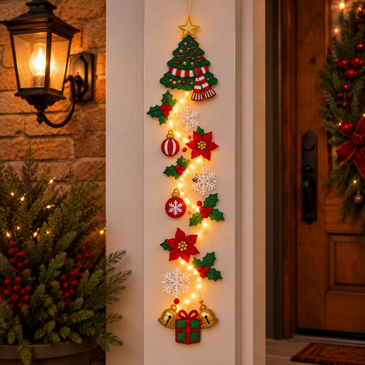 Décoration de porte de Noël lumineuse et plate – 6 motifs festifs en 2D