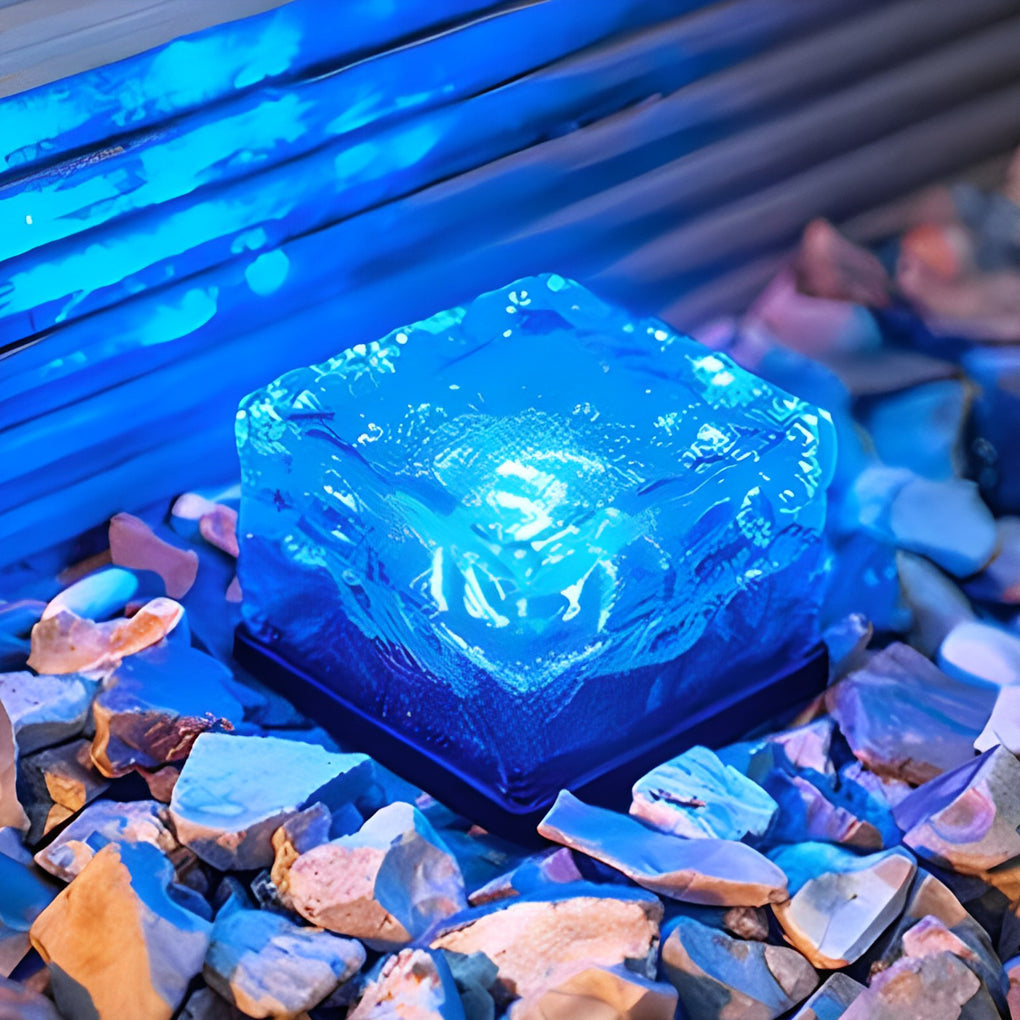 Cube de glace solaire extérieur blanc chaud froid bleu vert IP65 design moderne pour jardin terrasse