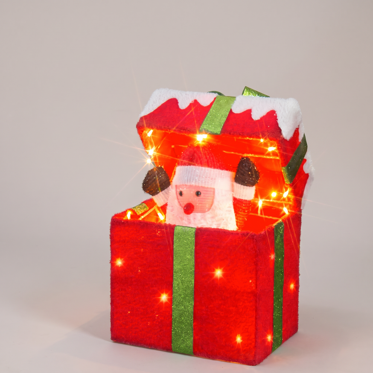 Boîte cadeau Père Noël qui s'ouvre toute seule, lumineuse avec musique et détecteur de mouvement