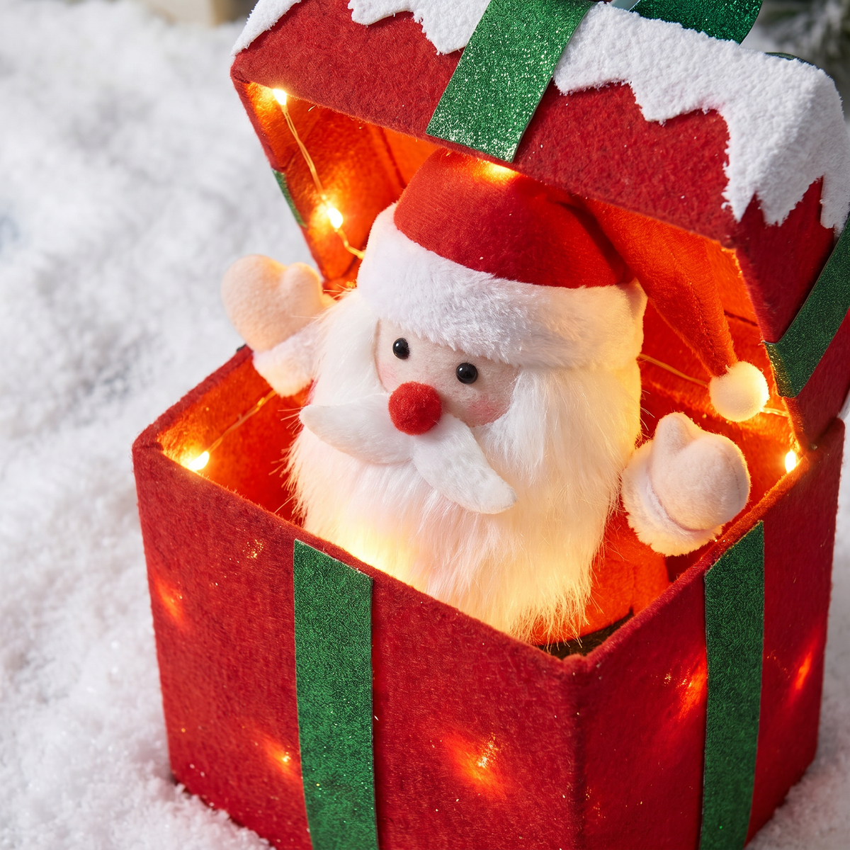 Boîte cadeau Père Noël qui s'ouvre toute seule, lumineuse avec musique et détecteur de mouvement