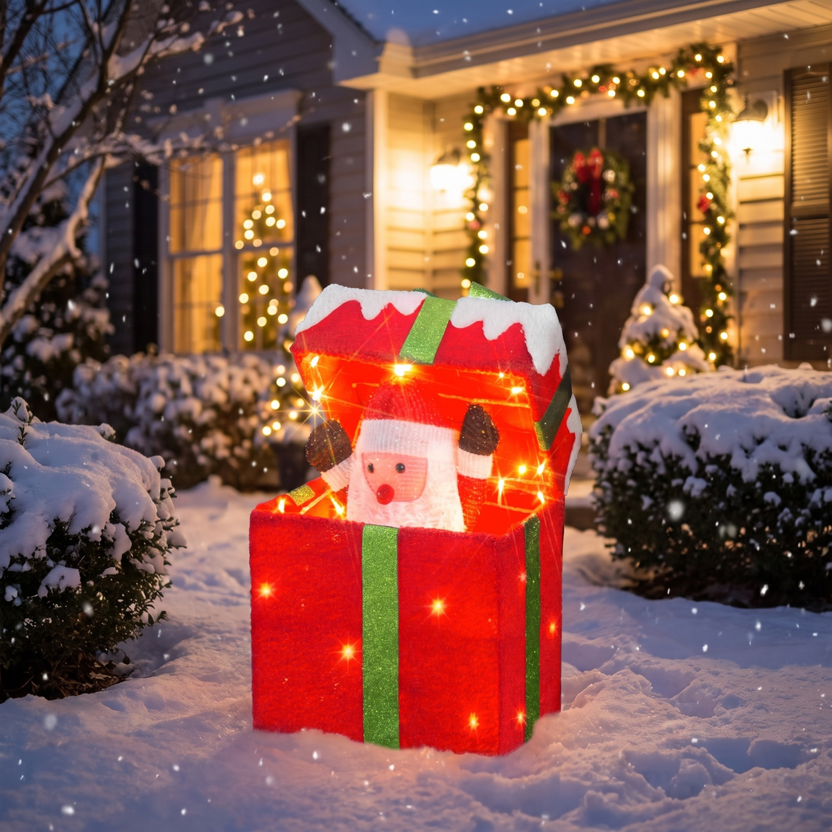 Boîte cadeau Père Noël qui s'ouvre toute seule, lumineuse avec musique et détecteur de mouvement
