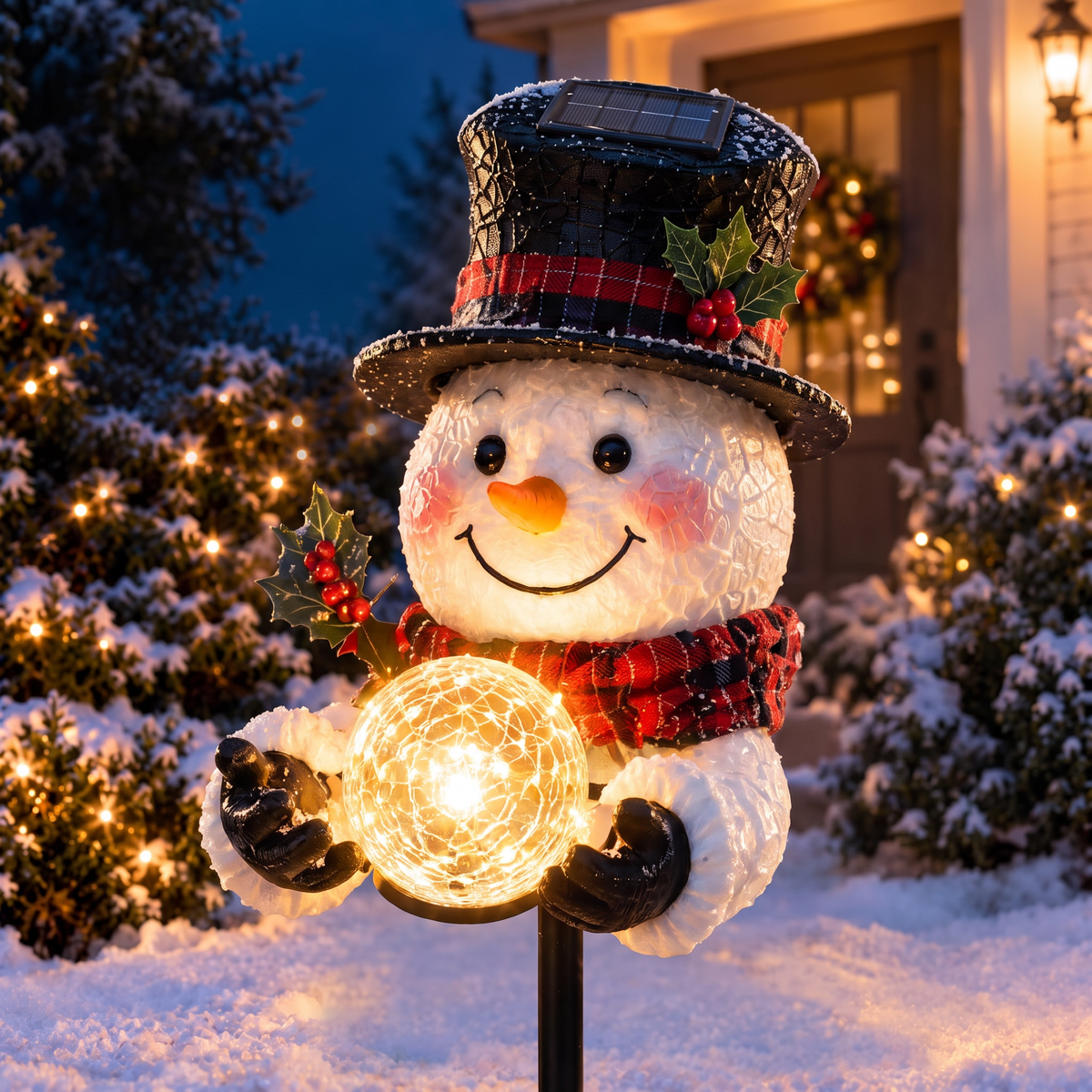 Bonhomme de neige solaire lumineux 90 cm avec fils LED, lampe de jardin et déco de Noël extérieure