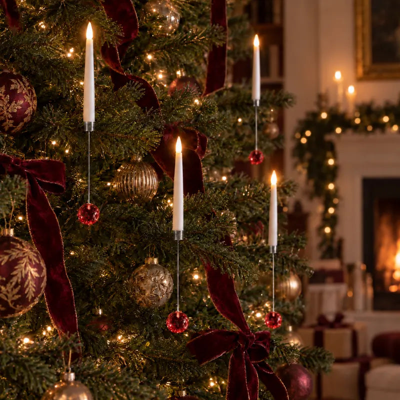Bougies LED pour sapin de Noël sans fil avec télécommande et pendentifs, effet flamme