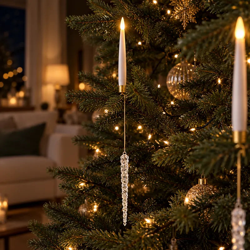 Bougies LED pour sapin de Noël sans fil avec télécommande et pendentifs, effet flamme