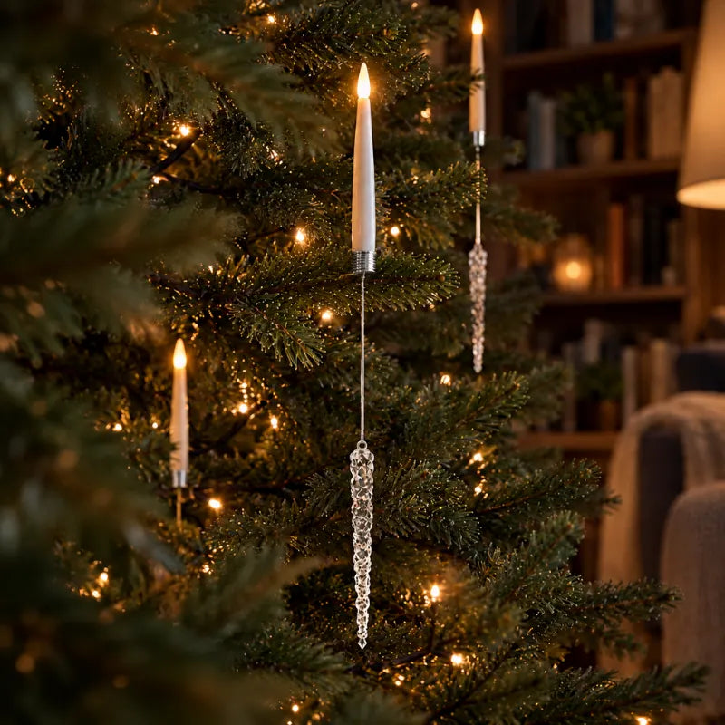Bougies LED pour sapin de Noël sans fil avec télécommande et pendentifs, effet flamme