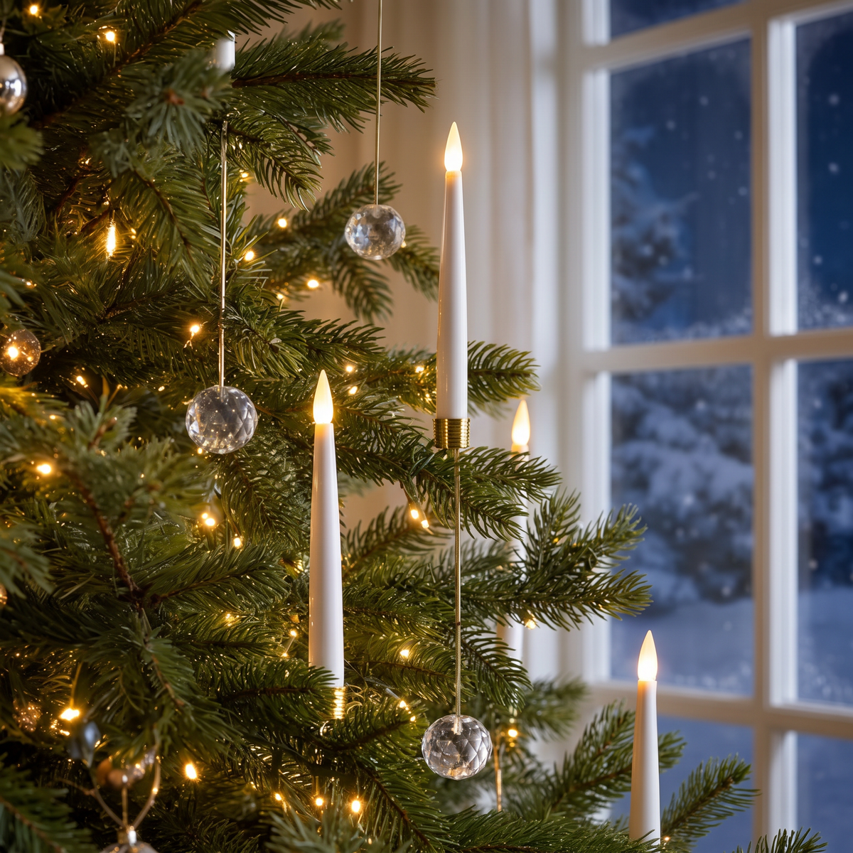 Bougies LED pour sapin de Noël sans fil avec télécommande et pendentifs, effet flamme
