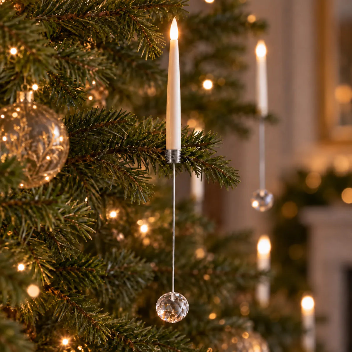 Bougies LED pour sapin de Noël sans fil avec télécommande et pendentifs, effet flamme