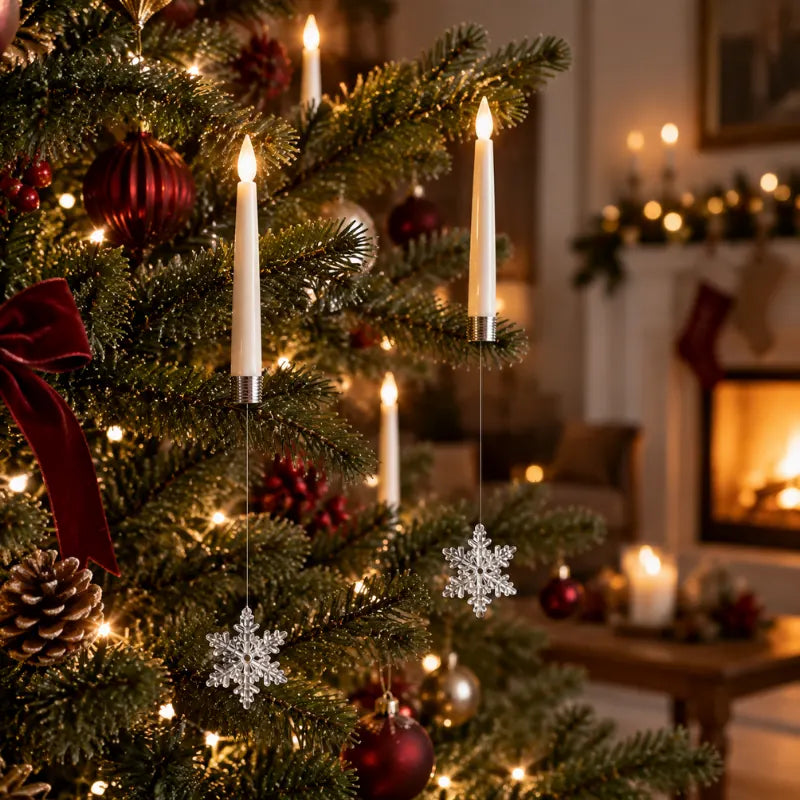 Bougies LED pour sapin de Noël sans fil avec télécommande et pendentifs, effet flamme