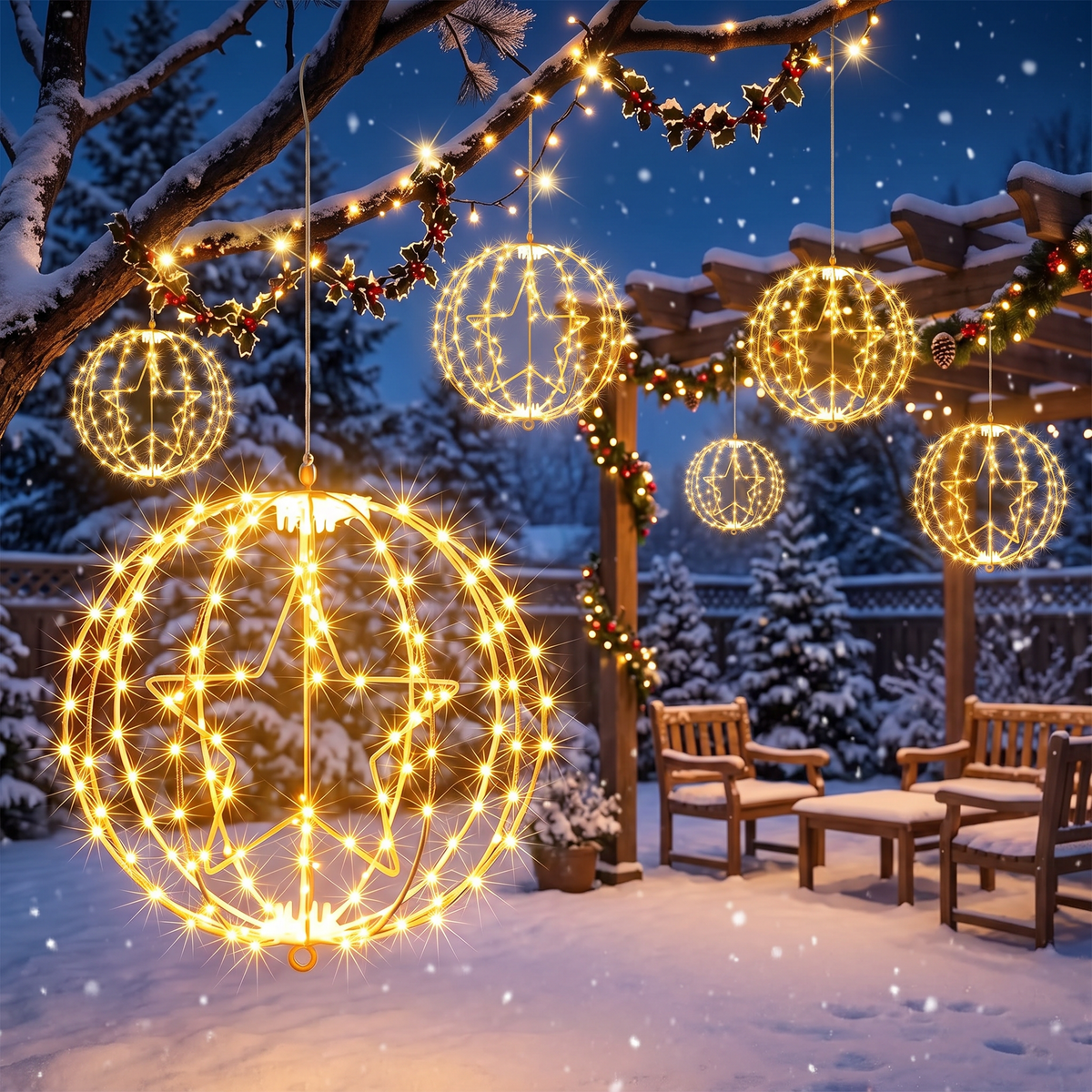 Boule lumineuse LED étoile 30 cm, 200 LED, éclairage de Noël extérieur avec minuterie