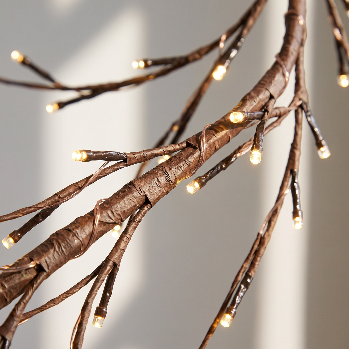 Branche lumineuse LED en saule 2,3 m, 144 LED blanc chaud, décoration murale flexible